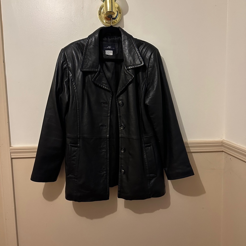 Black genuine Leather Button-Front jacket